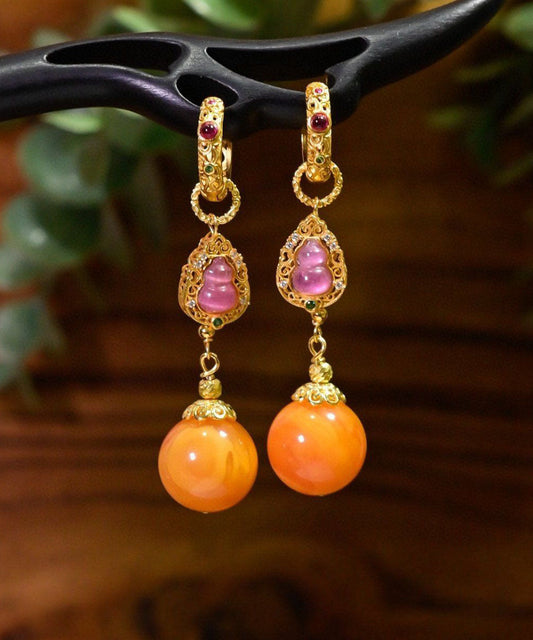 Boucles d'oreilles pendantes rétro en argent sterling doré et cire d'abeille, en forme de calebasse - Amawinc