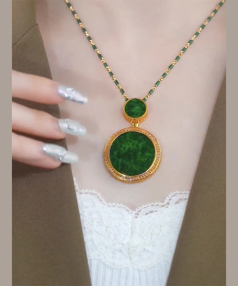 Collier avec pendentif en argent sterling vert rétro et jade incrusté de surdorure - Amawinc