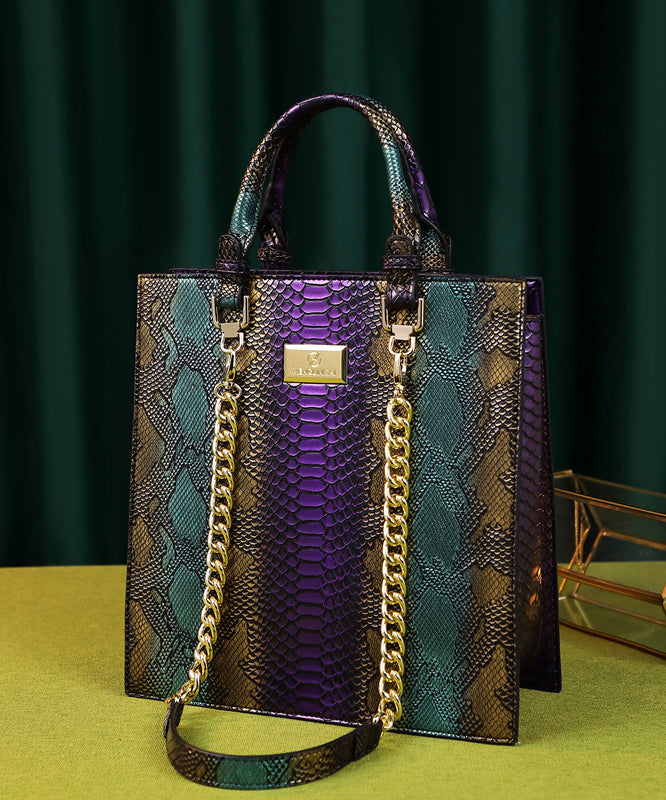 Sac fourre-tout rétro de grande capacité en serpentine de couleurs mélangées - Amawinc