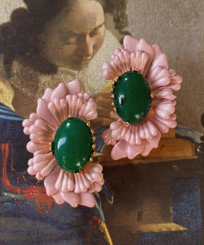 Boucles d'oreilles à tige rétro asymétriques en argent sterling rose et agate - Amawinc