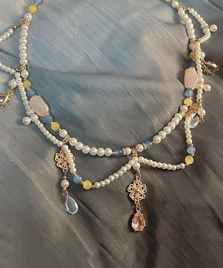Collier pendentif goutte d'eau en alliage de cristal et perles de verre rétro arc-en-ciel - Amawinc