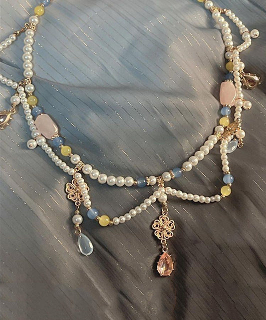 Collier pendentif goutte d'eau en alliage de cristal et perles de verre rétro arc-en-ciel - Amawinc