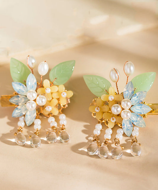 Paire d'épingles à cheveux rétro arc-en-ciel en alliage avec perles colorées et pompons pour enfants - Amawinc