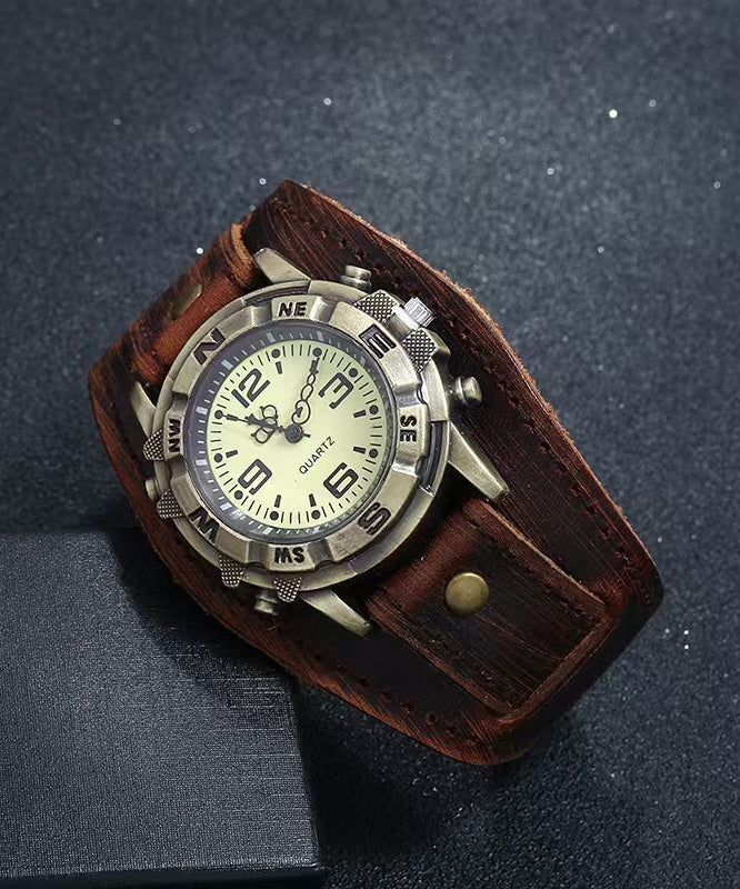 Montre rétro étanche à quartz en cuir rouge - Amawinc