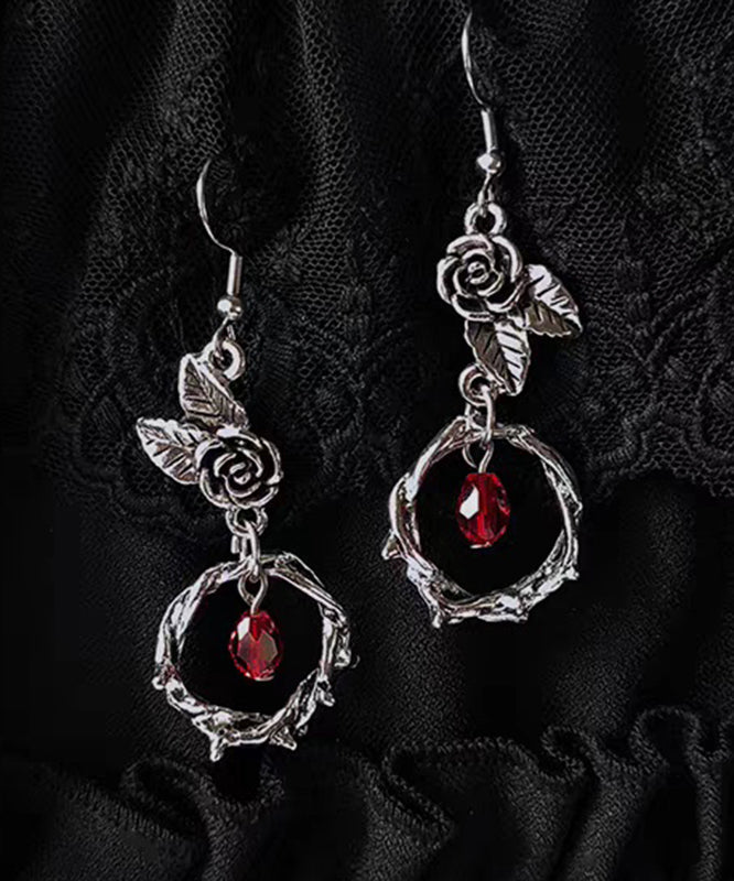 Boucles d'oreilles pendantes rétro en soie, argent sterling, alliage de cristal et rose - Amawinc