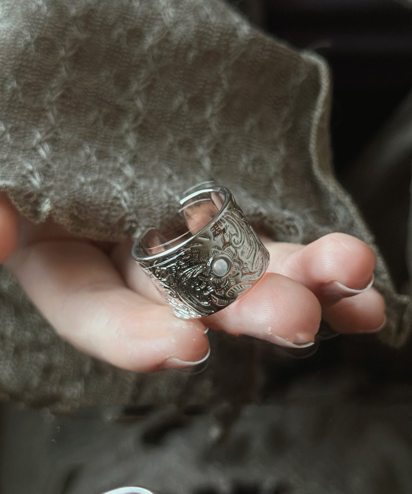 Bagues ouvertes rétro en argent sterling et jade - Amawinc