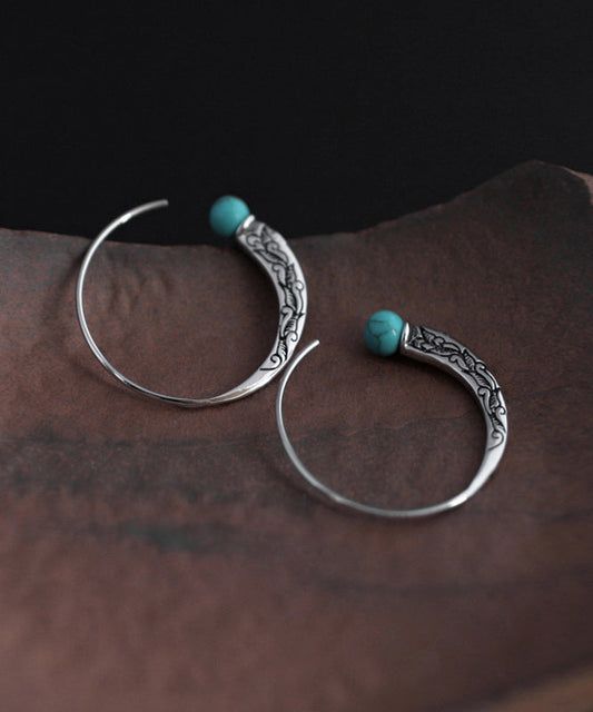 Boucles d'oreilles créoles rétro en argent sterling et turquoise - Amawinc