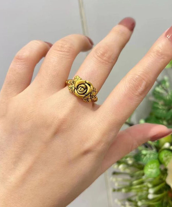 Bagues rétro en argent sterling avec motif rose surdoré - Amawinc