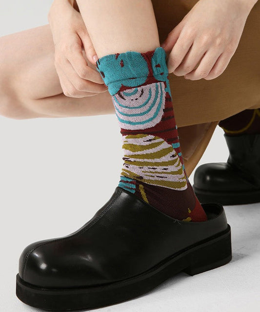 Chaussettes mi-mollet rétro polyvalentes en coton jacquard - Amawinc