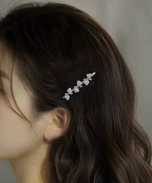 Paire d'épingles à cheveux rétro en alliage blanc et zircone, motif fleur de prunier - Amawinc