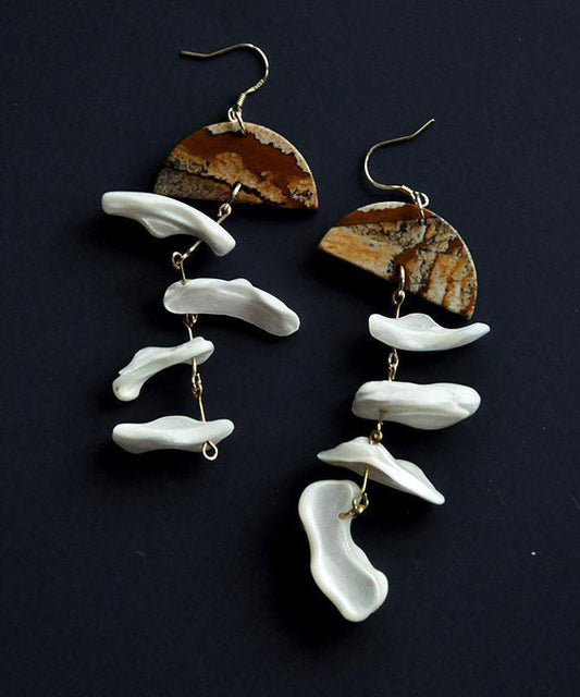 Boucles d'oreilles pendantes rétro en argent sterling blanc avec pampilles dorées - Amawinc
