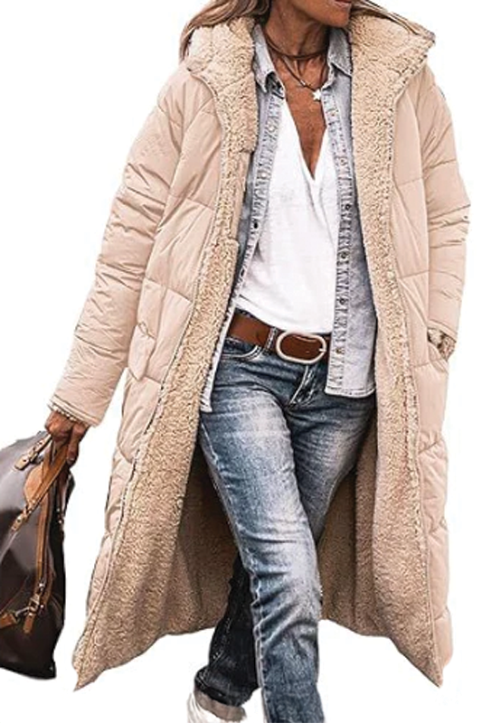 Doudoune Longue Réversible Pour Femme Chic Et Chaude Avec Doublure En Fourrure Synthétique