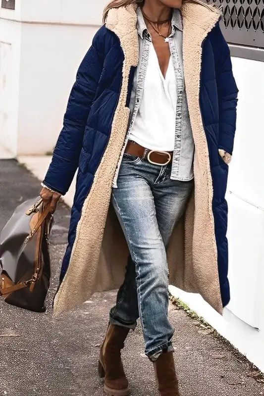 Doudoune Longue Réversible Pour Femme Chic Et Chaude Avec Doublure En Fourrure Synthétique