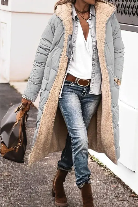 Doudoune Longue Réversible Pour Femme Chic Et Chaude Avec Doublure En Fourrure Synthétique