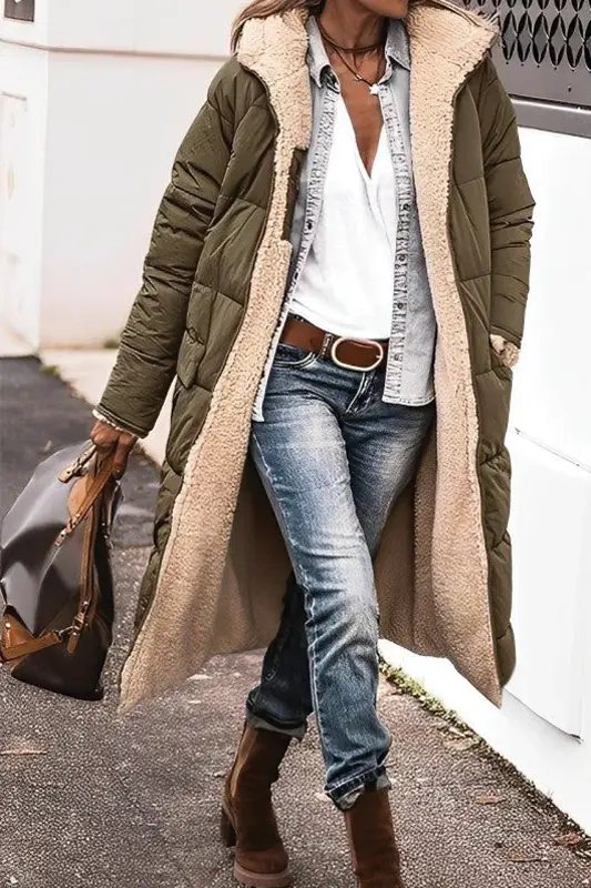 Doudoune Longue Réversible Pour Femme Chic Et Chaude Avec Doublure En Fourrure Synthétique