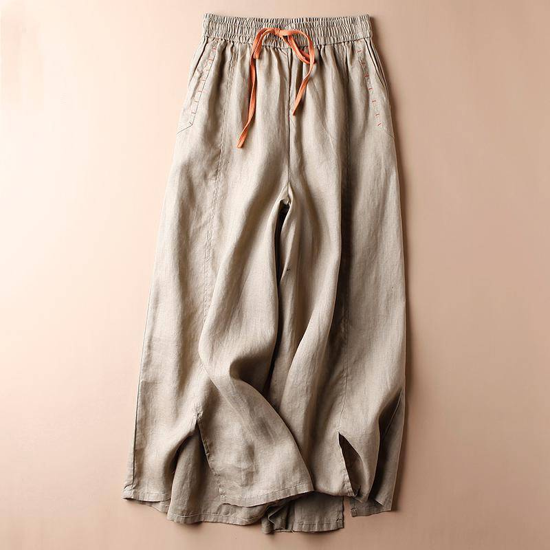 Rica Pantalon En Lin Décontracté Avec Détails Artisanaux Poches Brodées Et Ceinture Élastique