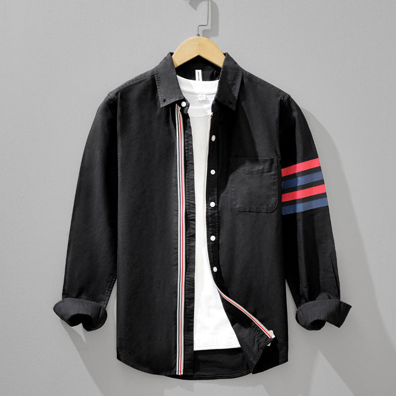 Chemise Rivan à Rayures Contrastées en Lin Léger et Passepoil à Boutons Contrastants