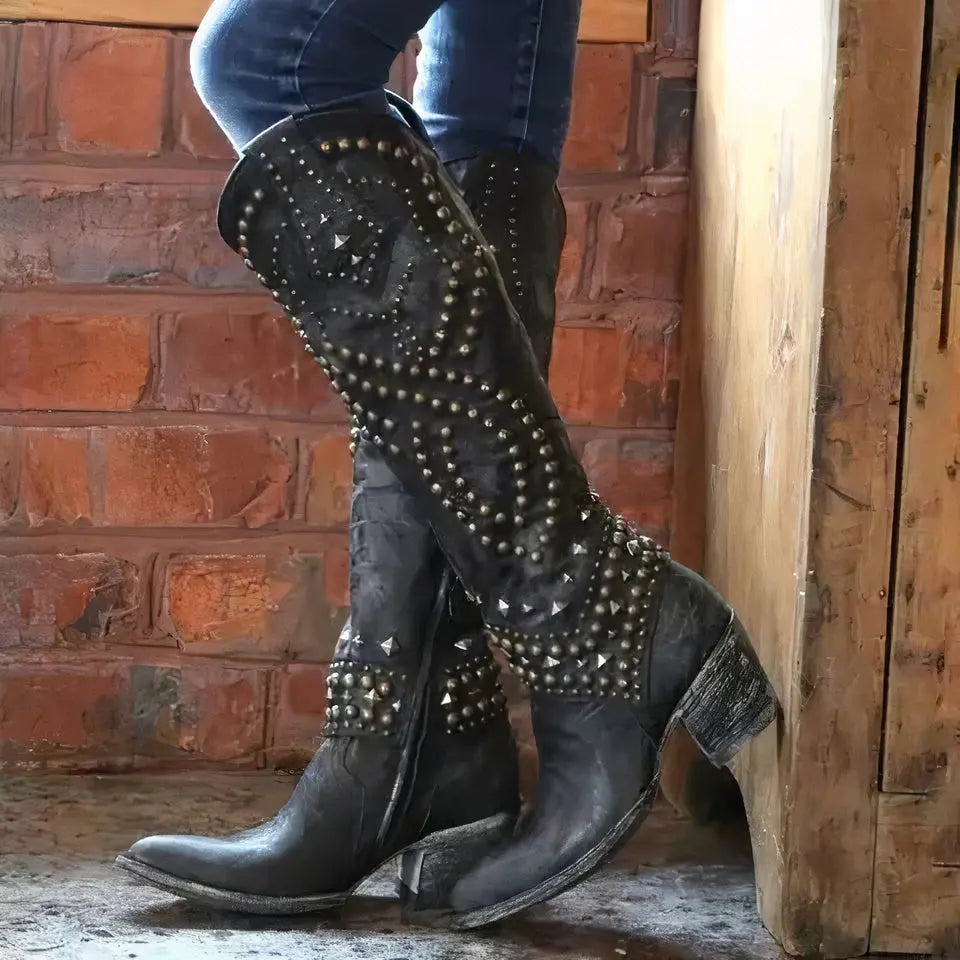 Bottes Femme À Talon Long Avec Rivets Chic Et Polyvalentes Pour Jour Et Nuit Amawinc Pour Toutes Occasions