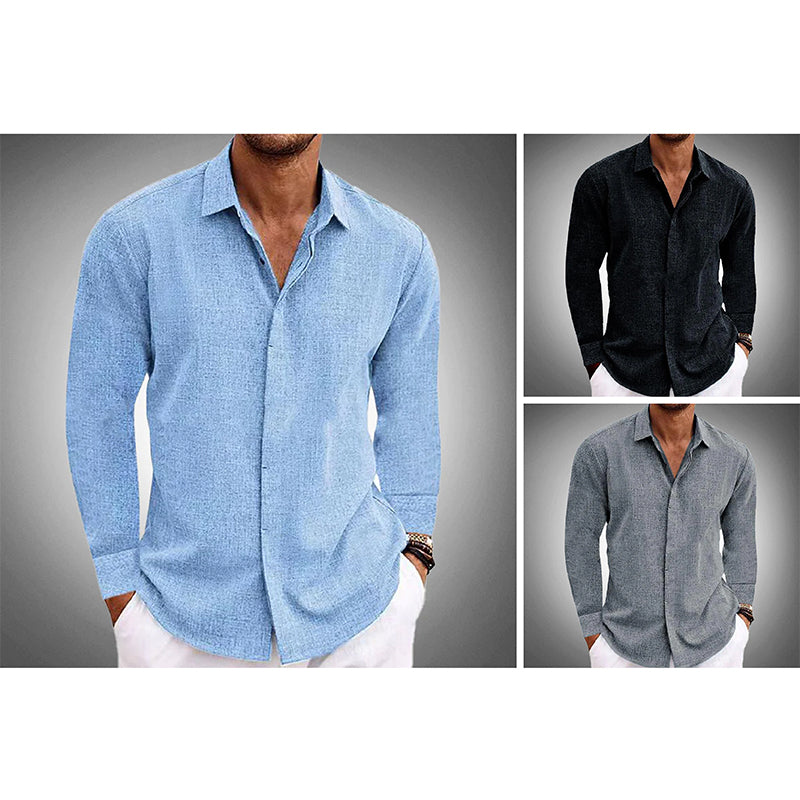 Chemise Amsterdam en Lin Roberto Russo Mélange Lin et Coton Bouton Manches Longues