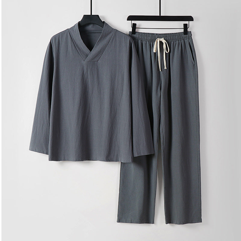 Ensemble Deux Pièces Roberto Russo Bossico Haut À Encolure En V Manches Longues Et Pantalon À Cordon