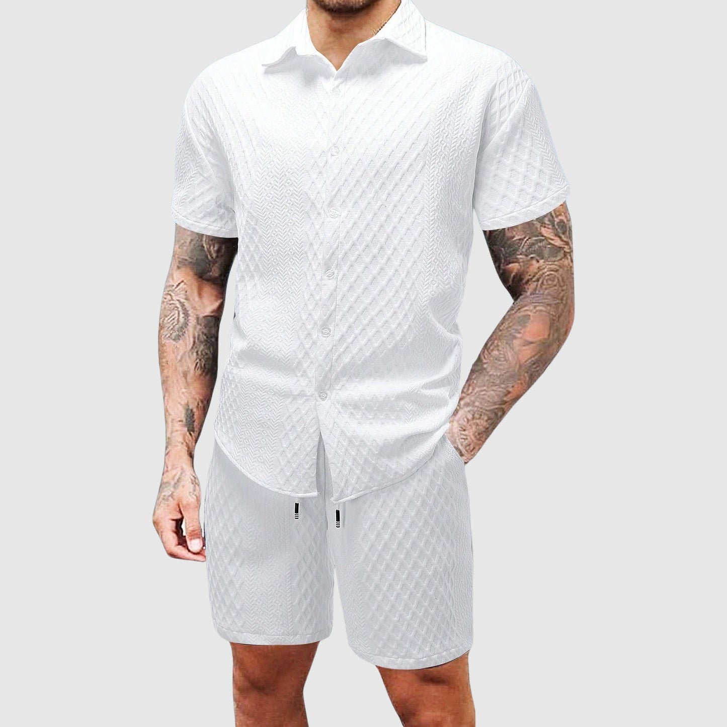 Ensemble Décontracté Roberto Russo Chemise À Manches Courtes Et Shorts Assortis Pour Été