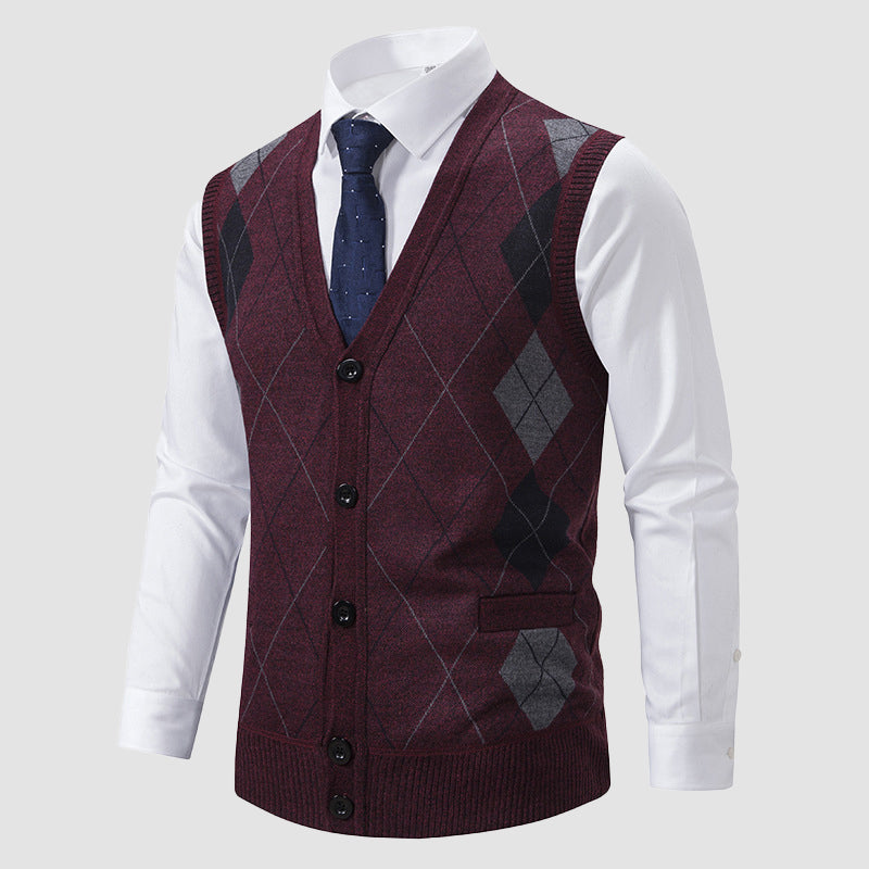 Gilet Tricot Motif Diamant Roberto Russo Pour Homme Superposition Moderne Et Élégant Raffiné