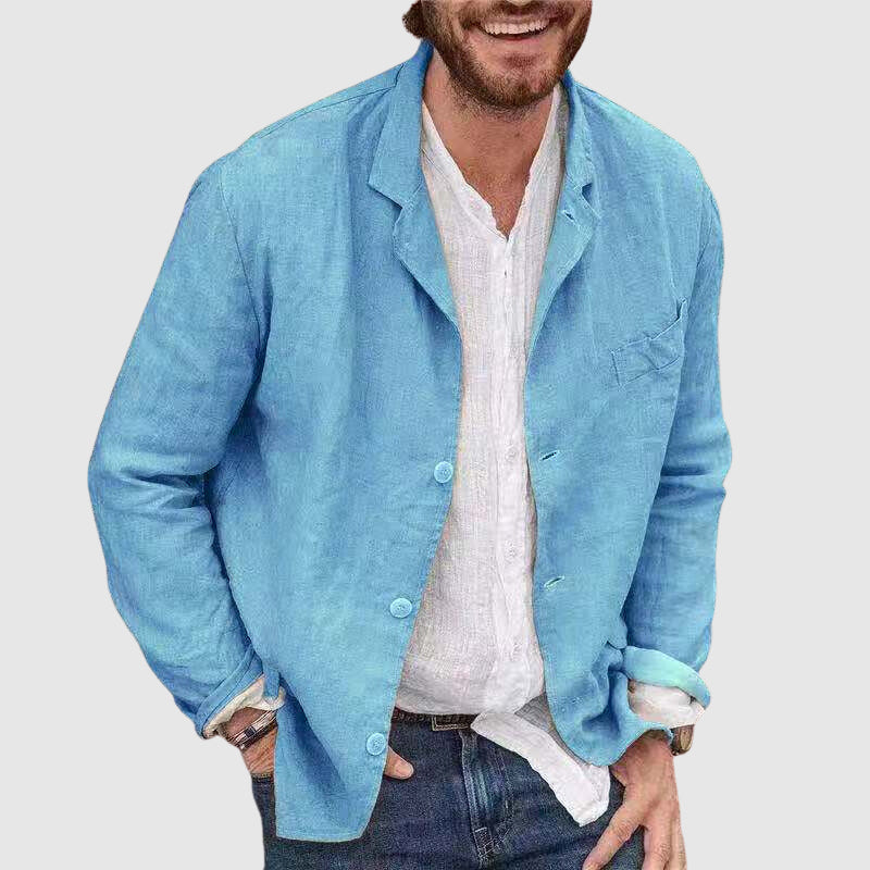 Blazer Long Island Roberto Russo En Mélange Coton Lin Lavée Douce Et Drapante Modèle Classique