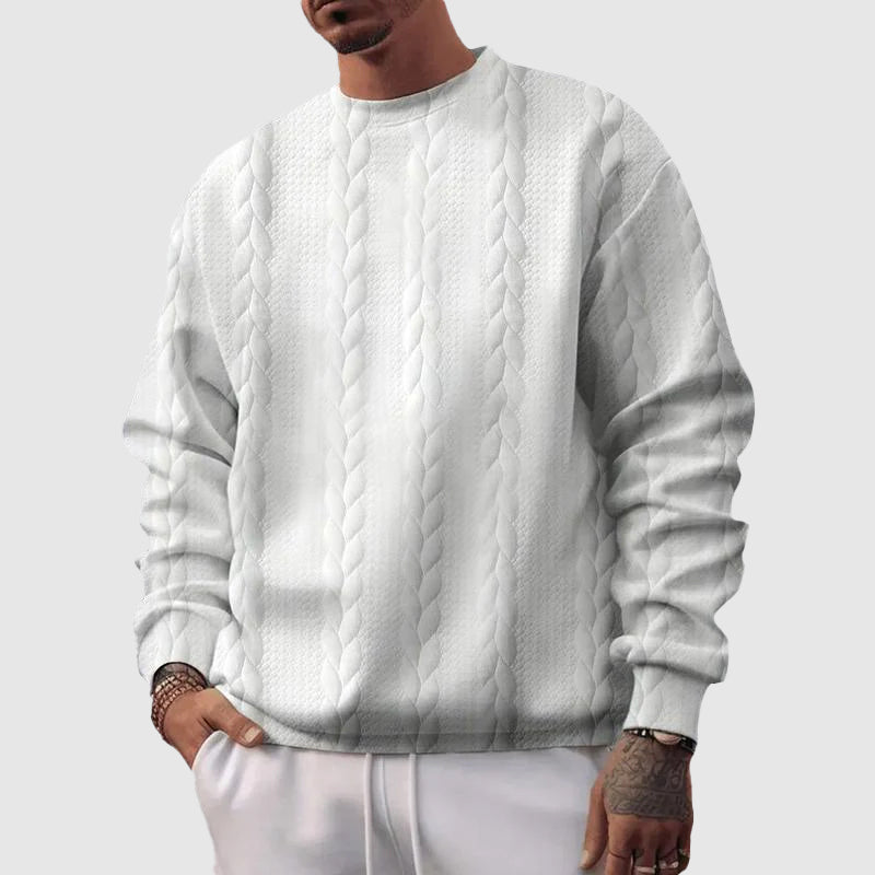 Pull En Laine À Torsades Pour Homme À Coupe Décontractée Avec Bordures Côtelées Amawinc