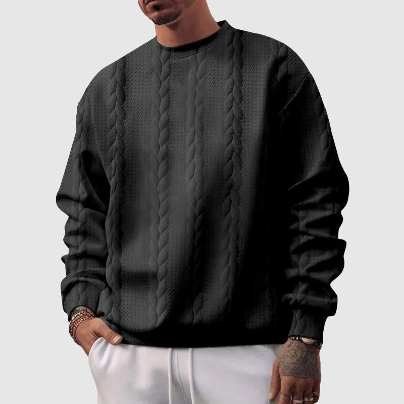 Pull En Laine À Torsades Pour Homme À Coupe Décontractée Avec Bordures Côtelées Amawinc