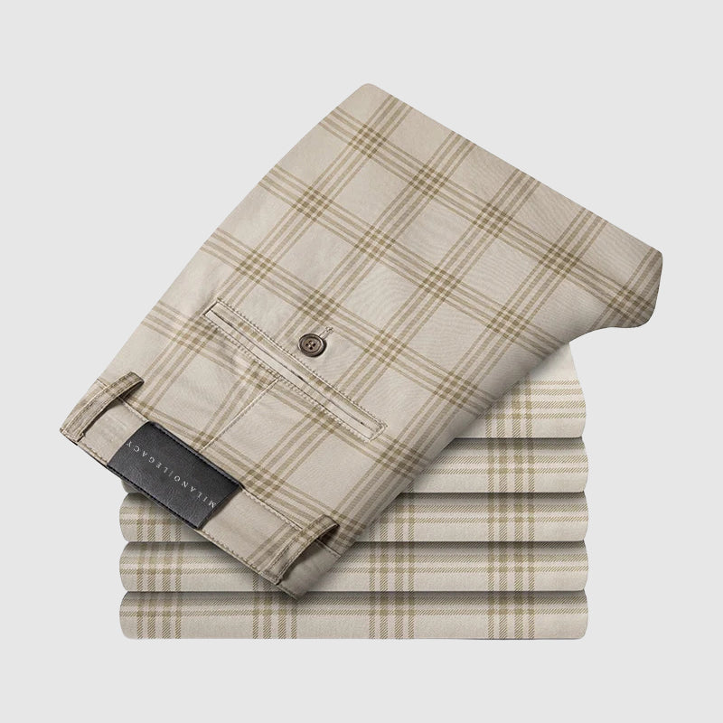 Pantalon Marston Roberto Russo À Carreaux En Mélange Soie Lyocell Coupe Droite Poids Moyen Respirant Toucher Lisse