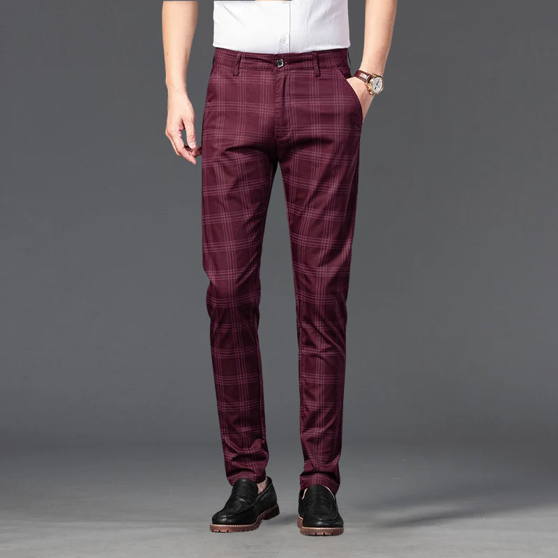 Pantalon Marston Roberto Russo À Carreaux En Mélange Soie Lyocell Coupe Droite Poids Moyen Respirant Toucher Lisse