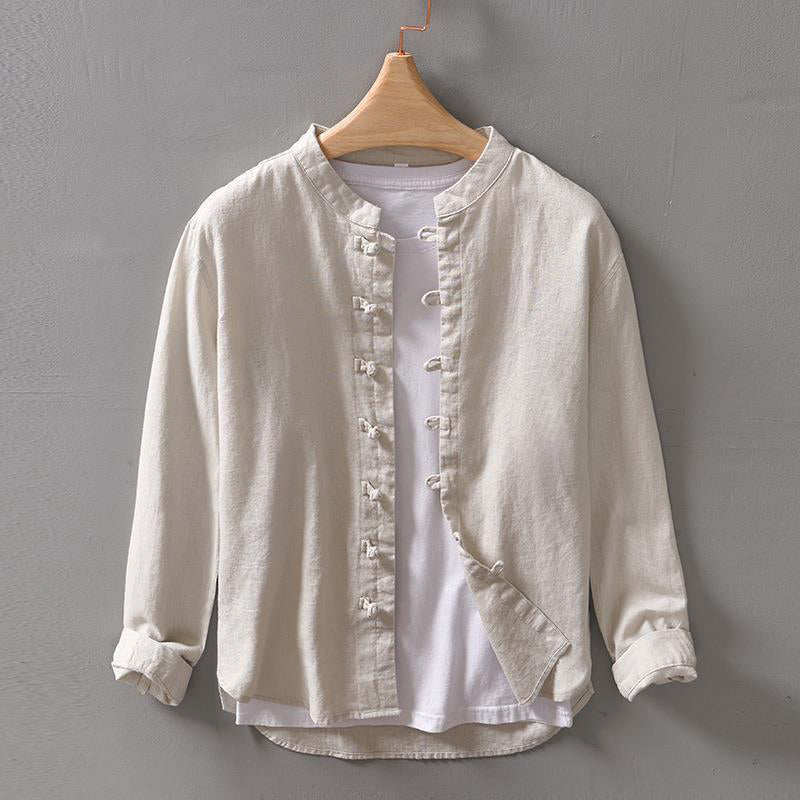 Chemise Pinerolo Ample De Roberto Russo Avec Col Mandarin Et Boutons Noeudés Fluide Et Aérienne