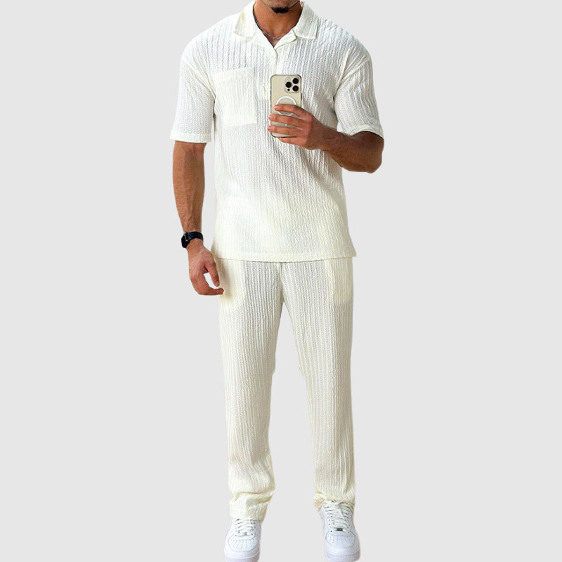 Ensemble Deux Pièces Roberto Russo Sommariva Décontracté Polo À Col Notch Pantalon Maille Texturée Léger Respirant
