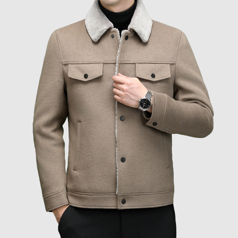 Veste Homme en Laine Avec Doublure Sherpa et Col En Polaire Pelucheux Coupe Regular Boutons Devant