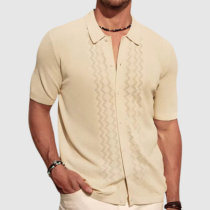 Chemise Tricot Homme Coupe Décontractée Manches Courtes Légère Respirante Avec Bouton De Fermeture Été Décontracté