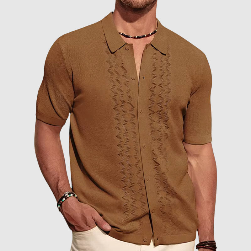 Chemise Tricot Homme Coupe Décontractée Manches Courtes Légère Respirante Avec Bouton De Fermeture Été Décontracté