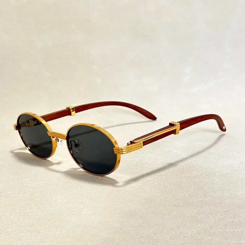 Lunettes Rondes Roux En Bois Charme Vintage Moderne Lentilles Dégradées Silhouette Circulaire Légère