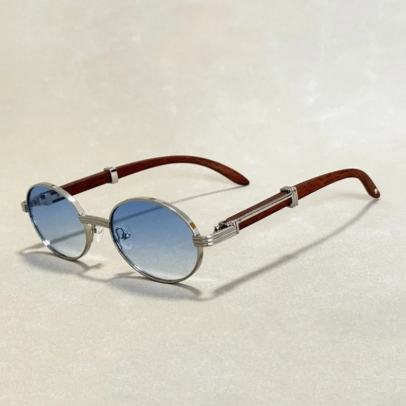 Lunettes Rondes Roux En Bois Charme Vintage Moderne Lentilles Dégradées Silhouette Circulaire Légère