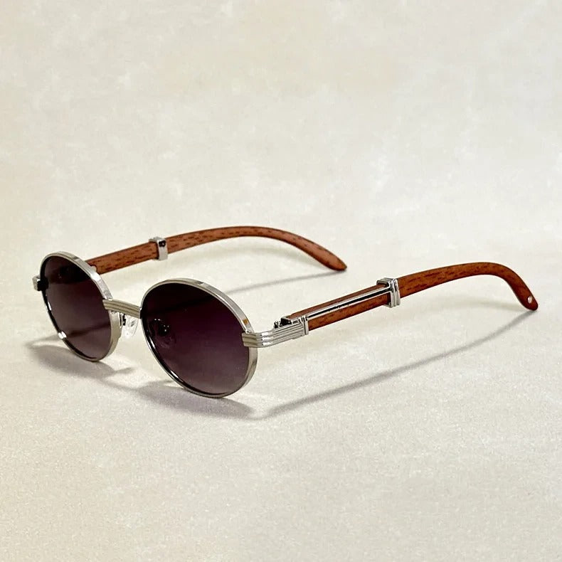 Lunettes Rondes Roux En Bois Charme Vintage Moderne Lentilles Dégradées Silhouette Circulaire Légère