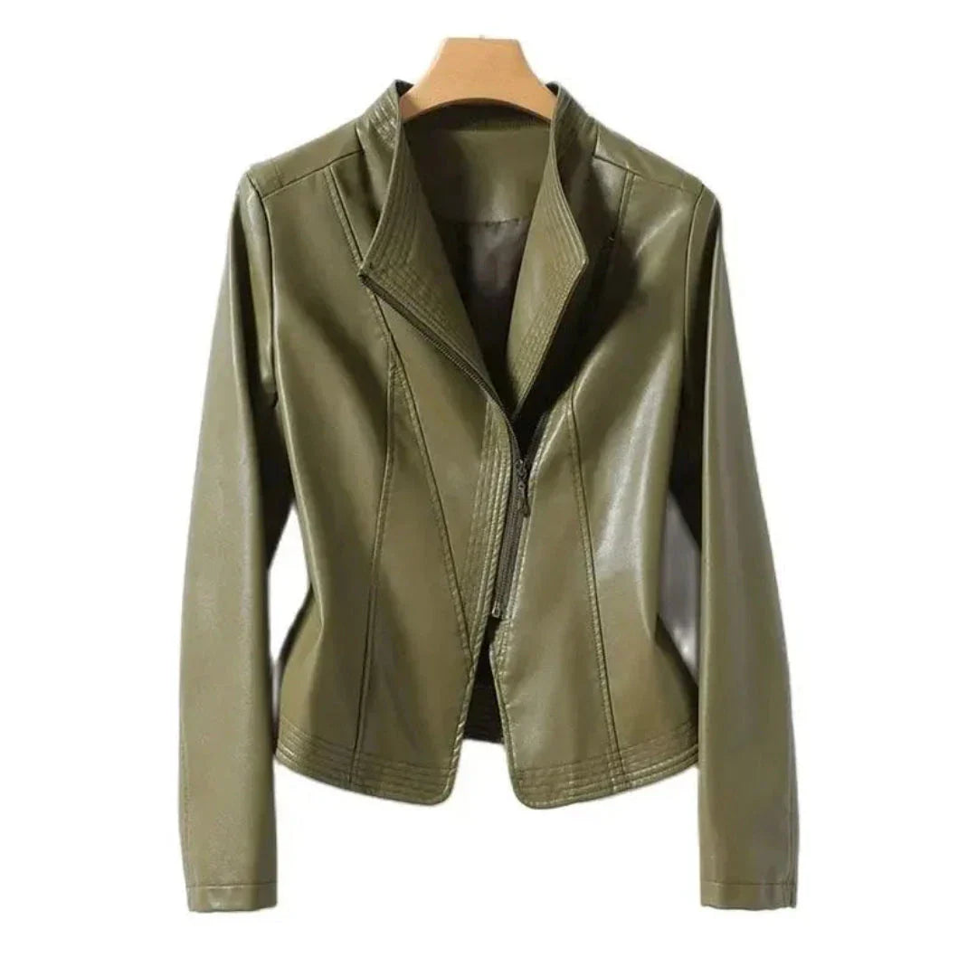 Ryder Blouson Moto En Cuir Véritable Avec Zip Asymétrique Col Structuré Silhouette Ajustée
