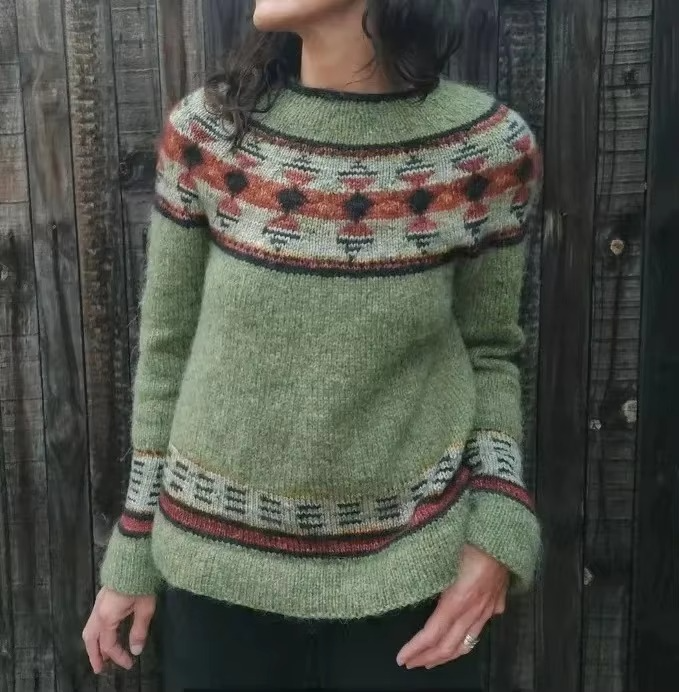 Top En Maille Décontracté Color Block Pour Femme Col Rond Manches Longues Confortable Élégant