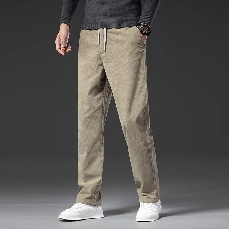 Amawinc Pantalon Homme Velours Côtelé Taille Élastique Coupe Droite Confort Décontracté Pour Travail