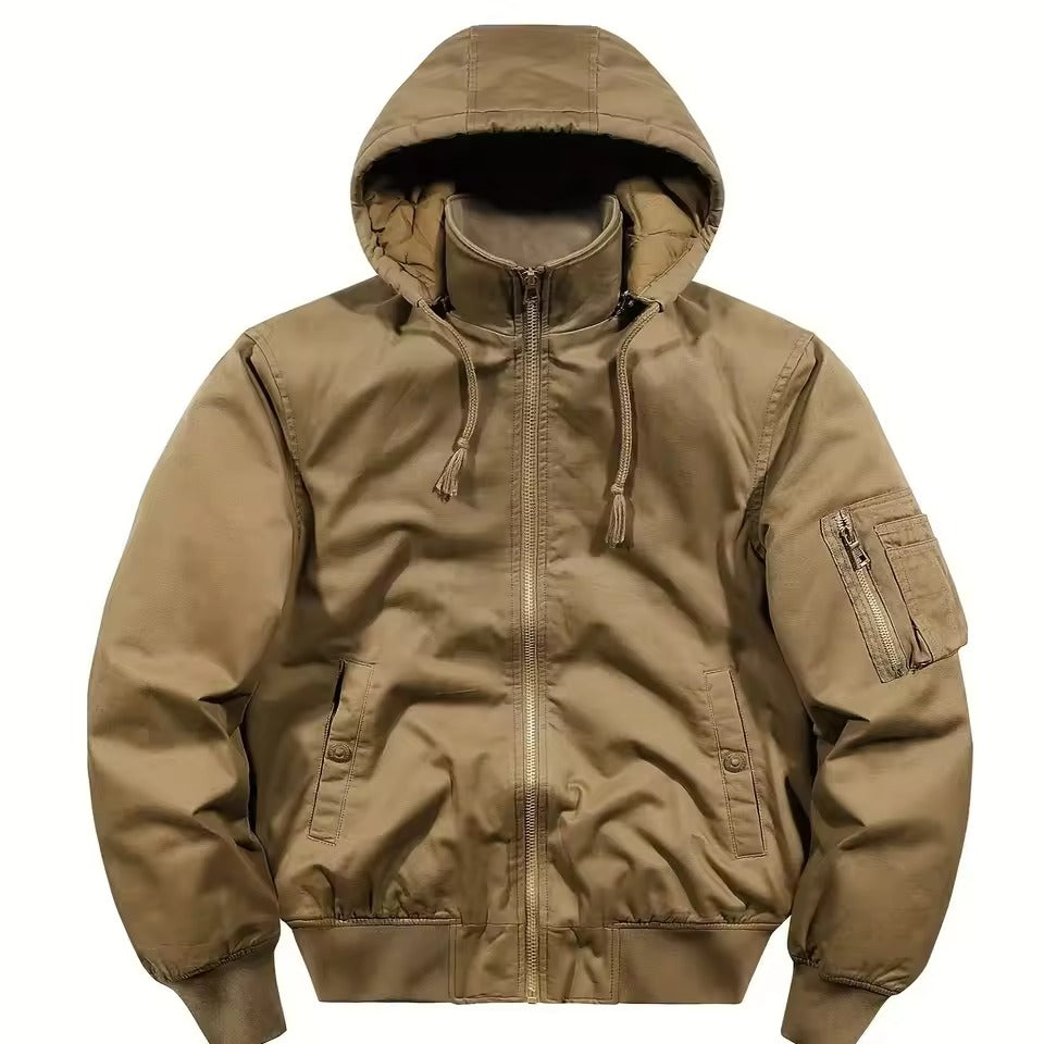 Veste Matelassée En Coton Imperméable Avec Doublure Chaude Et Zip Complet Du Cou À La Taille Et Poches Pratiques