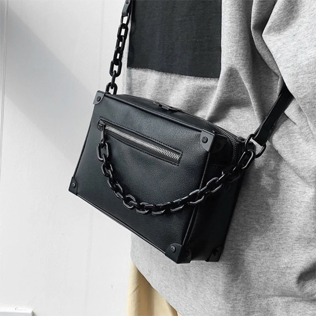 Amawinc Sacoche Bandoulière Noire Avec Attache Chaîne Détachable Et Fermeture Enveloppe Pour Vie Urbaine