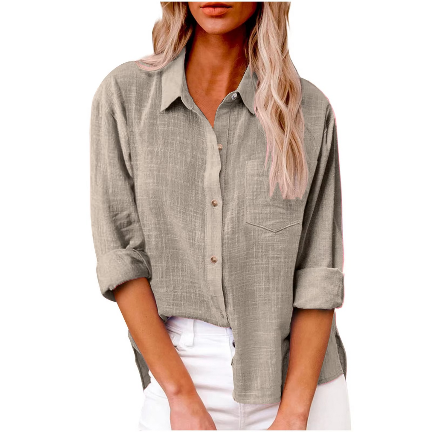 Blouse Décontractée En Coton Lin À Manches Longues Pour Femmes Printemps 2025 Confort Et Élégance