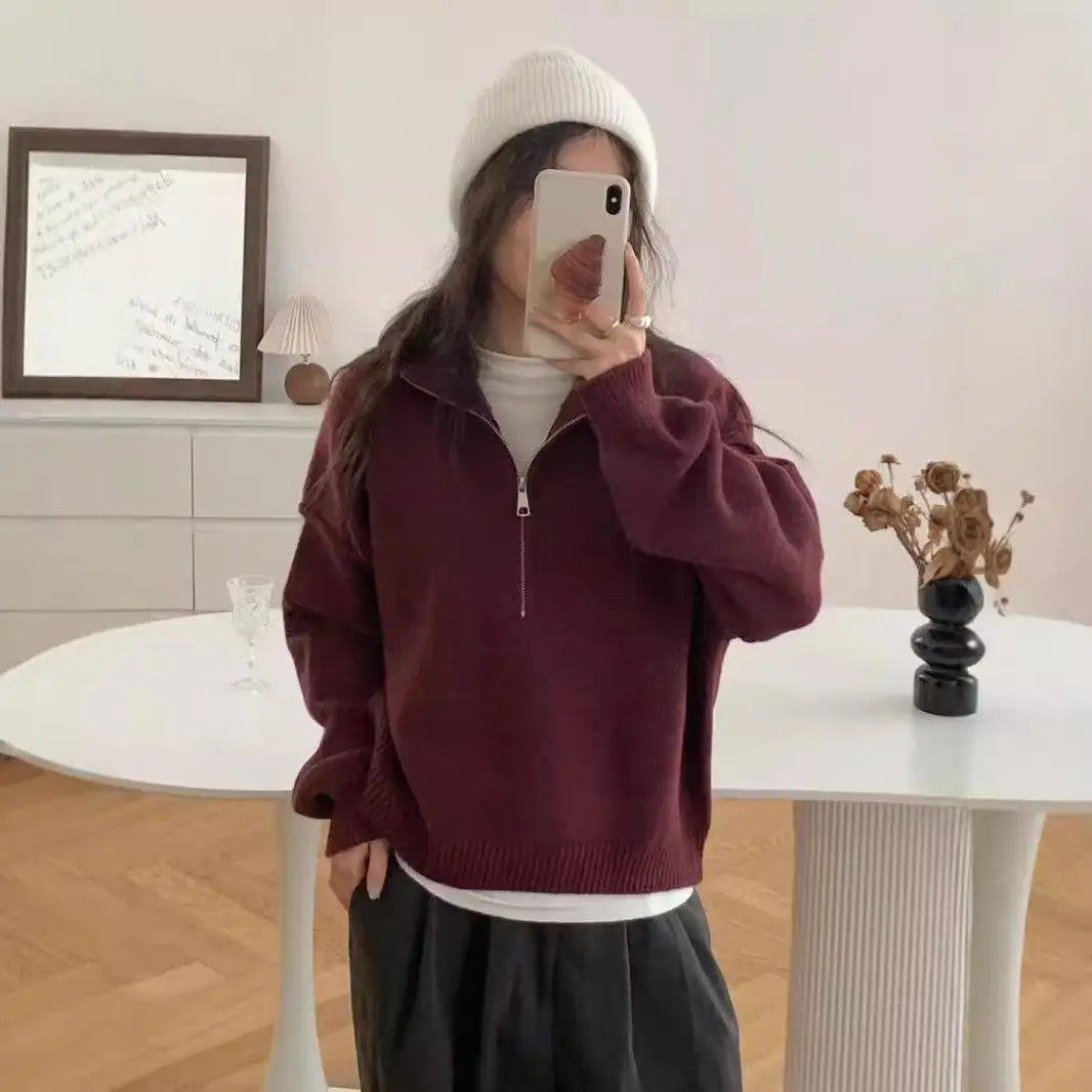 Aurora Pull En Tricot À Col Haut Avec Demi Fermeture Éclair Pour Automne Et Hiver Confort Chic