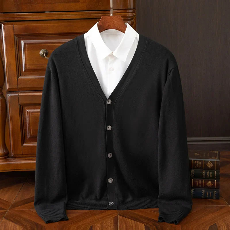 Amawinc William Heritage Cardigan Pour Hommes Gris Mélange Cachemire Laine Col V Coupe Décontractée