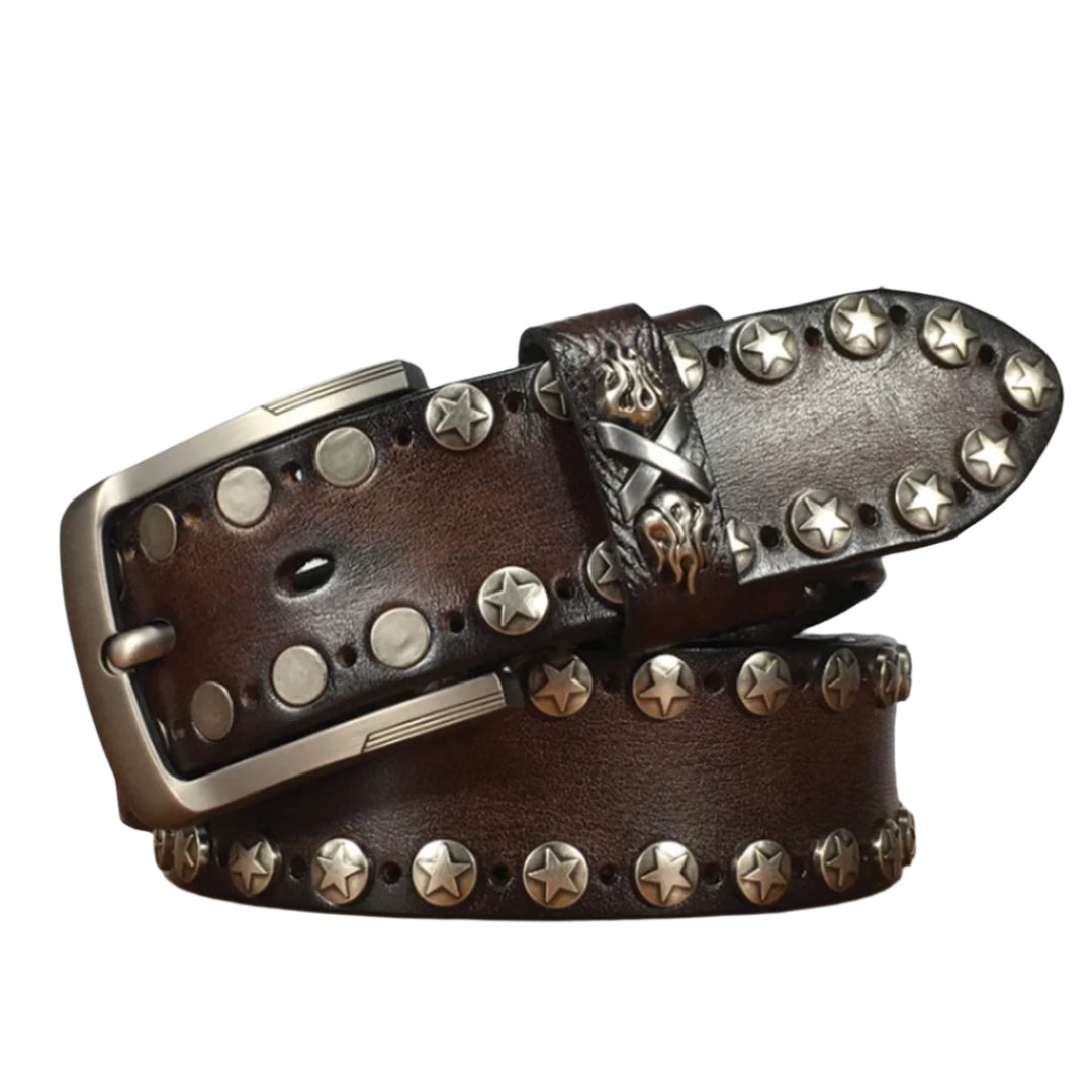Ceinture Punk En Cuir Véritable Avec Boucle Ardillon Métallique Et Clous Décoratifs Pour Style Rebelle