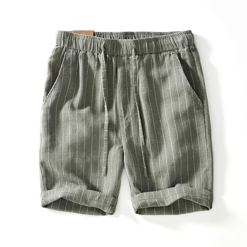 Shorts Lin Coton À Rayures Léger Respirant Avec Taille À Cordon Élastique Et Poches Utilitaires Pour Été Décontracté