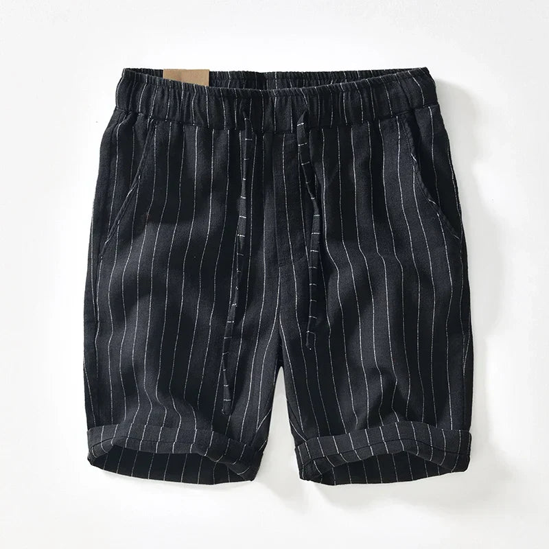 Shorts Lin Coton À Rayures Léger Respirant Avec Taille À Cordon Élastique Et Poches Utilitaires Pour Été Décontracté
